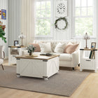HOMCOM - Table basse avec rangement dissimulé à plateau relevable - blanc-2 couvercles à charnières s’ouvrent jusqu’à un angle de 55° pour un rangement pratique