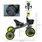 Qaba - Tricycle pour enfants 2-5 ans, vélo pour tout-petits avec siège réglable - noir-Comprend une sonnette amusante et fonctionnelle ainsi qu’un panier 