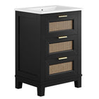 Modway - Dixie 24" Solide Vanette de salle de bain - Noir Blanc-Bois d’acajou massif