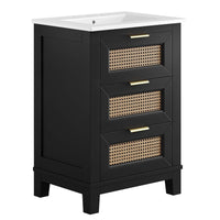 Modway - Dixie 24" Solide Vanette de salle de bain - Noir Blanc-Bois d’acajou massif