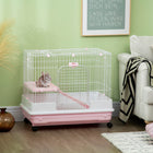 PawHut - Cage à 2 niveaux pour lapin, cochon d’Inde, furet 28 po H, plateau coulissant - rose-Construction robuste en métal avec revêtement en poudre et fil de fer 