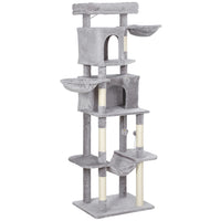 PawHut - Arbre à chat 69 po, tour avec 2 condos - gris clair-Conception à plusieurs niveaux de 68,9 po H (175 cm), adaptée aux foyers avec plusieurs chats 