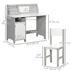 Qaba - Ensemble bureau et chaise pour enfants (2 pièces) avec tableau blanc et rangement - Gris-Une grande armoire stocke des objets plus gros tels que des sacs à dos et des manuels scolaires 
