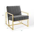 Modway - Inspire Chenal Touffé Performance Velvet Fauteuil - Charbon de bois-Socle en acier inoxydable en or poli