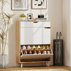 HOMCOM - Armoire à chaussures étroite avec 2 tiroirs basculants - blanc-Deux tiroirs basculants avec étagères réglables s'adaptent à différents types et tailles de chaussures 