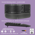 Logitech - MK670 Combo, clavier Wave Keys ergonomique sans fil avec souris sans fil - Graphite-Travaillez plus confortablement, à votre façon: modifiez les raccourcis de votre clavier Wave Keys via l’application Logi Options+ pour gagner du temps et travailler efficacement