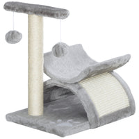 PawHut - Arbre à chat 17 po petit, tour pour chat avec poteau supérieur rotatif - gris clair-Structure robuste en panneaux de particules avec cordes en sisal et peluche douce 