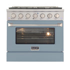 Kucht - 36 po Série KNG Cuisinière Pro Style au gaz naturel - Acier inoxydable/Bleu pâle-Cuisez et pâtissez comme un pro grâce au four à convection extra-grand offrant une capacité de 4,2 pi³, une configuration à cinq grilles et une vaste fenêtre d’observation