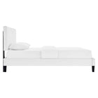 Modway - Roxanne Performance Velvet Lit de plateforme complet, Blanc-Tête de lit à touffe à canal angulaire