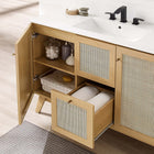 Modway - Soma 48" Vanité de salle de bain à un seul lavabo - Oak White-Tissage en rotin