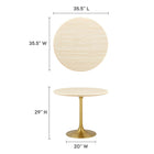 Modway - Lippa Rond de 36 po Faux travertin Table à manger, Travertin d’or-Socle en métal doré résistant aux éclats