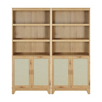 Manhattan Comfort - Ensemble de 2 bibliothèques-armoires Sheridan 80 cm style mid-century modern, coloris naturel-Ensemble de 2 - Bibliothèque moderne en rotin pour bureau à domicile, salon et rangement supplémentaire