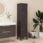 Kleankin - Armoire de salle de bain haute avec étagères réglables - brun foncé-Le design mince et compact permet de gagner de la place, idéal pour les espaces restreints 
