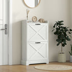 HOMCOM - Armoire à chaussures style ferme mince avec 2 tiroirs basculants et étagères réglables - blanc vieilli-Étagères intérieures réglables sur 2 niveaux ou amovibles pour différentes tailles de chaussures 