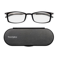 ThinOptics FrontPage collection, Brooklyn 1.0 Lecteur avec Milano Pod Noir - Noir-Existe en deux beaux styles, le Brooklyn rectangulaire et le Manhattan ovale, et est flatteur pour les hommes et les femmes.