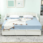 HOMCOM - Lit de jour gigogne rembourré taille twin avec accoudoirs - blanc crème-Fonctionne comme canapé trois places, lit simple ou lit king size grâce aux roulettes et aux sangles de tirage 