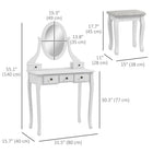 HOMCOM - Coiffeuse avec tabouret - 31,5 po L x 15,7 po l x 55,1 po H - blanc-Avec un miroir pivotant à 360° 