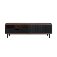 Manhattan Comfort - Meuble TV Duane 59,25 po style Mid-Century Modern - Marron Foncé et Noir-Meuble TV autoportant de style milieu du siècle moderne pour salon et chambre