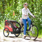 Aosom - Remorque de vélo 2 places pour enfants, poussette bébé avec sac de rangement - rouge-Drapeau de sécurité, réflecteur et ceintures de sécurité à 5 points pour une sécurité renforcée 