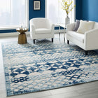 Modway - Reflect Giada Abstract Diamant Marocain Treillis Tapis intérieur/extérieur de 8 pi l x 10 pi L - Ivoire et bleu-Tissage serré à poil bas