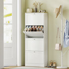 HOMCOM - Armoire à chaussures avec 4 tiroirs rabattables et étagères réglables - blanc-Étagères réglables à deux niveaux pour s'adapter à différentes tailles de chaussures 