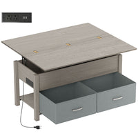 HOMCOM - Table basse relevable avec rangement et station de charge - gris foncé-Comprend un double plateau relevable et un design extensible, créant une table polyvalente
