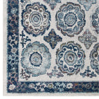 Modway - Entourage Treillis marocain floral vieilli d’Odile Tapis de 5 pi l x 8 pi L - Ivoire et bleu-Polypropylène 100% Frise