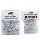 JAM Paper - Paquet combiné de trombones colourés - standard et jumbo - trombones blancs - 1 paquet de 100 et 1 paquet de 75-Couleur : Blanc