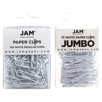 JAM Paper - Paquet combiné de trombones colourés - standard et jumbo - trombones blancs - 1 paquet de 100 et 1 paquet de 75-Couleur : Blanc