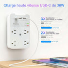 ShoppingAll - Huntkey multiprise murale avec parasurtenseur, 4 prises et 3 ports USB-Aide à protéger les appareils électroniques contre les pointes de tension, les surcharges et les défauts électriques courants