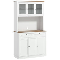 HOMCOM - Armoire de garde-manger 71 po avec espace pour micro-ondes et buffet - blanc-Huit compartiments et deux tiroirs maximisent les options de rangement dans la cuisine 
