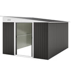 Outsunny - Remise de rangement extérieure 11 pi x 9 pi, maison de rangement pour outils, pour jardin, gris-Structure en acier ondulé, galvanisée pour une solidité accrue. Robuste et résistante à la rouille et à la corrosion 
