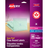 Avery - Étiquettes rondes avec Easy Peel - 1po de diamètre - Transparente - 480 Étiquettes-Étiquettes d'adresse transparente