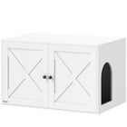 PawHut - Enclos pour bac à litière pour chat, salle de bain cachée avec portes - blanc-Double fonction : toilettes pour chat et table élégante 