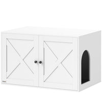 PawHut - Enclos pour bac à litière pour chat, salle de bain cachée avec portes - blanc-Double fonction : toilettes pour chat et table élégante 