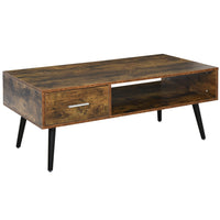 HOMCOM - Table basse avec rangement et tiroir - brun rustique-Décoration de style industriel avec une table basse en bois rustique et des pieds en hévéa noir
