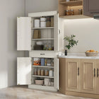 HOMCOM - Armoire de cuisine autoportante 71 po avec 4 portes et 2 grands compartiments - blanc vieilli-L’espace de rangement généreux comprend 2 armoires à trois niveaux et 1 grand tiroir 