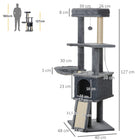 PawHut - arbre à chat 50 po, tour multi-niveaux pour chatons d’intérieur - gris-Les poteaux en corde de sisal répondent au besoin de griffer et de creuser de vos chats 
