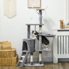 PawHut - Arbre à chat 53 po avec condo, grand centre d’activités pour chaton - gris-Centre d'activités polyvalent avec condo pour chat, perchoir, échelle, hamac pour un divertissement sans fin 
