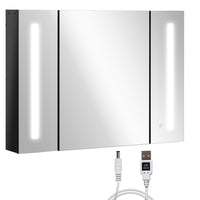 Kleankin - Armoire à pharmacie éclairée LED avec miroir et port de charge USB - noir brillant-Le contrôle tactile intelligent est utilisé pour régler la luminosité des lumières LED 