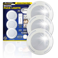 Bell+Howell - Lampes LED Bionic Super Bright pour dessous d'armoire - Paquet de 3-Conception sans fil avec télécommande, utilisation de la télécommande ou de la lumière du robinet