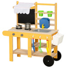 Qaba - Cuisine boue pour enfants d’extérieur avec roues, évier, cuisinière, robinet, étagère de rangement - jaune-Comprend un robinet et un évier fonctionnels permettant un jeu d'eau réaliste et amusant  
