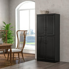 HOMCOM - Armoire de cuisine 71 po avec 4 portes à charnières et étagères réglables - noir-Les étagères réglables à 3 niveaux permettent d’accueillir des objets plus grands, sans se soucier de leur adaptation 