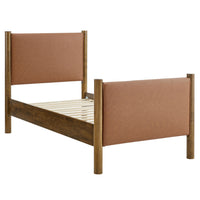 Modway - Maven Taille jumelle Cuir végétalien rembourré Lit de plateforme, Noyer Tan-Cadre de lit en bois