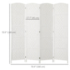 HOMCOM - Paravent autoportant 4 panneaux tressé à la main pour bureau à domicile - blanc-Relié par des charnières bidirectionnelles afin que ce séparateur de pièce puisse être ajusté à n'importe quel angle 
