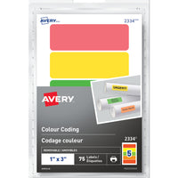 Avery Étiquettes amovibles à codage couleur Écrire ou imprimer, 1 po x 3 po, rectangle, couleurs variées, paq./75 (2334)-Amovible