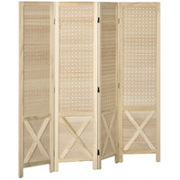 HOMCOM - Séparateur de pièce autoportant 4 panneaux avec présentoir à panneau perforé pour bureau à domicile - bois naturel-Le design à quatre panneaux crée un espace personnel ou divise facilement les grandes pièces  
