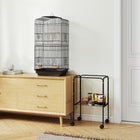PawHut - Cage à oiseaux 62 po H avec accessoires, roulettes, support amovible, rangement - noir-Plateau coulissant à la base pour un nettoyage facile 