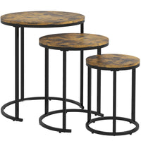 HOMCOM - Tables gigognes - brun rustique - ensemble de 3-Avec un cadre en acier noir et un plateau effet bois, cet ensemble de tables d’appoint moderne s’intègre facilement à tout décor 