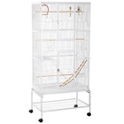 PawHut - Cage à oiseaux grande 3 niveaux 71 po H, avec roulettes, perchoirs, rampe, étagère de rangement, jouets - blanc-Espace de vie spacieux et espacement des barreaux de 1 cm, pour les mandarins, canaris, perruches, inséparables, calopsittes et plus encore 